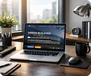 Green building home page image preview in laptop